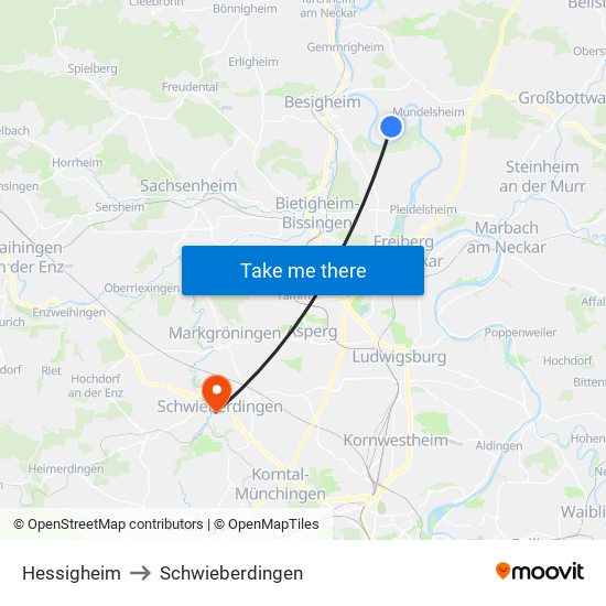 Hessigheim to Schwieberdingen map