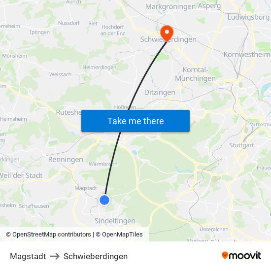 Magstadt to Schwieberdingen map