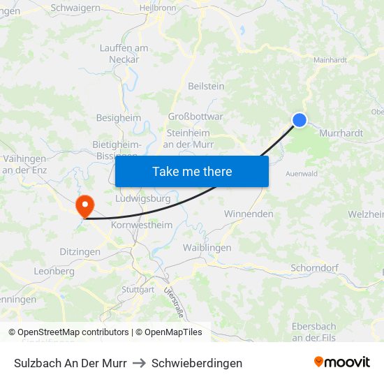 Sulzbach An Der Murr to Schwieberdingen map