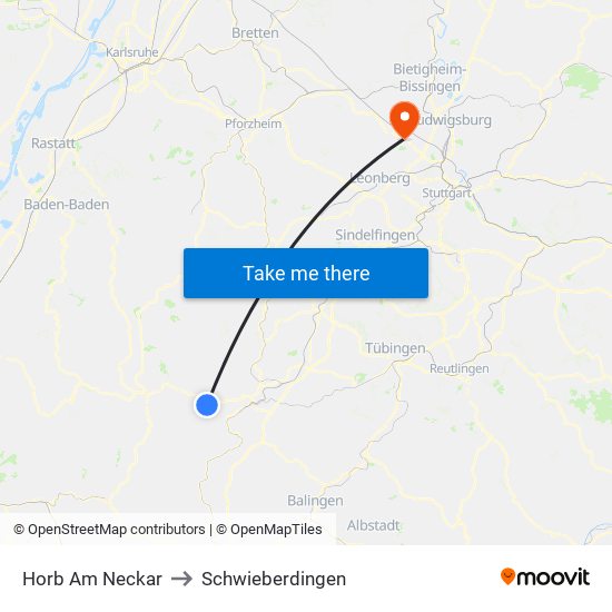 Horb Am Neckar to Schwieberdingen map