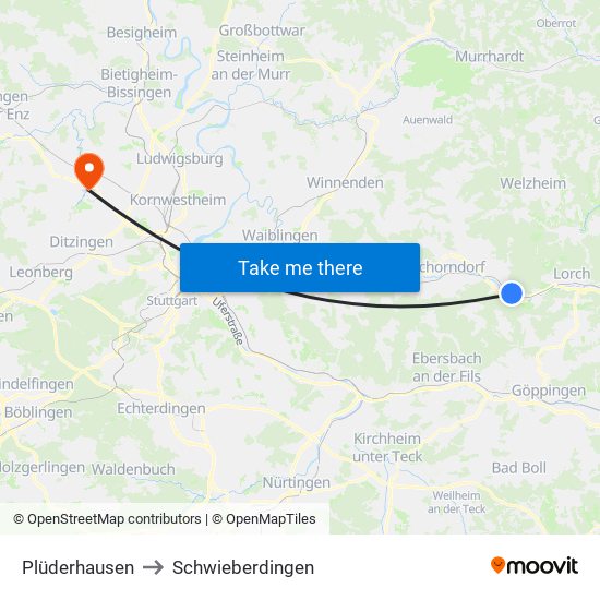 Plüderhausen to Schwieberdingen map