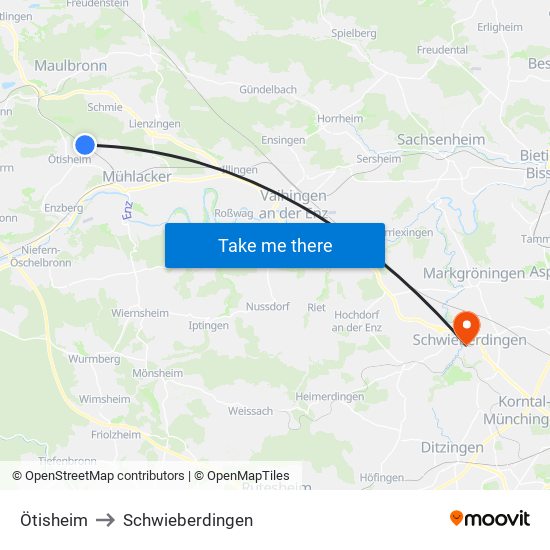 Ötisheim to Schwieberdingen map