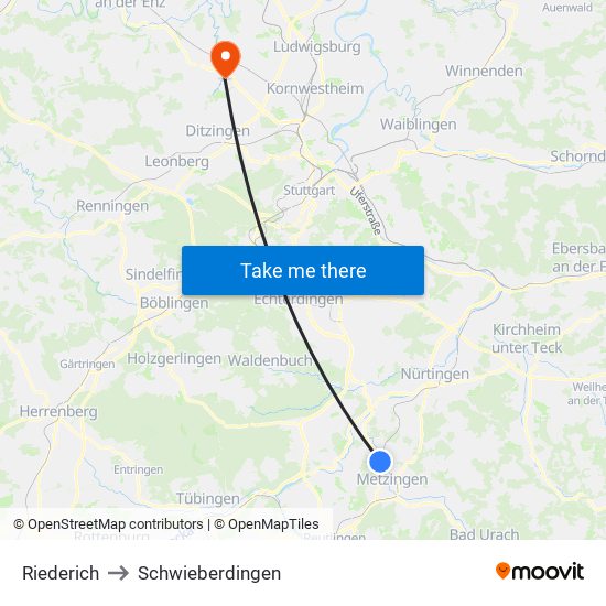 Riederich to Schwieberdingen map