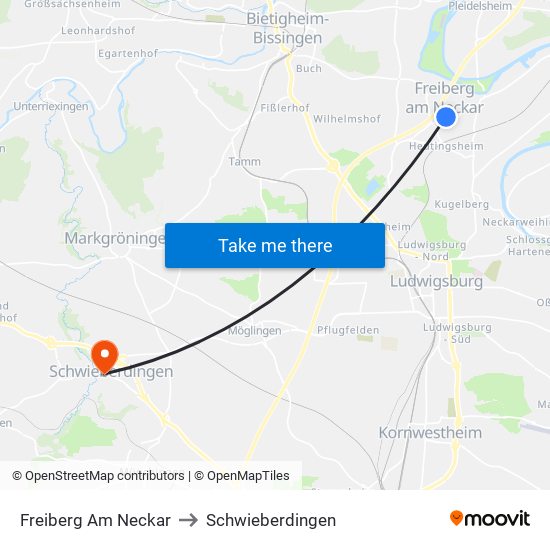 Freiberg Am Neckar to Schwieberdingen map