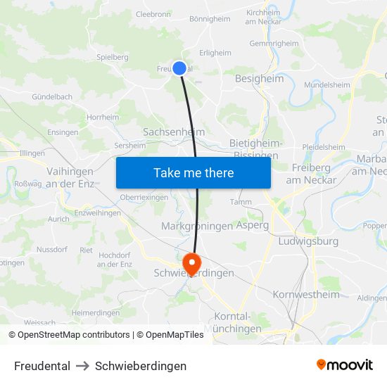 Freudental to Schwieberdingen map