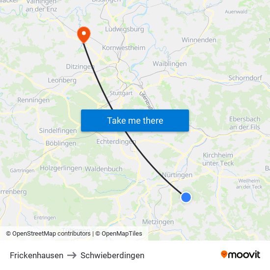 Frickenhausen to Schwieberdingen map