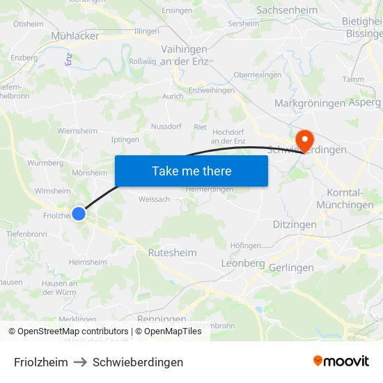 Friolzheim to Schwieberdingen map