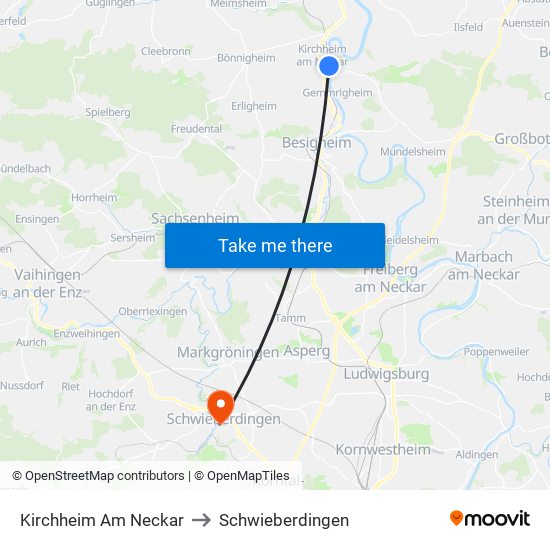 Kirchheim Am Neckar to Schwieberdingen map