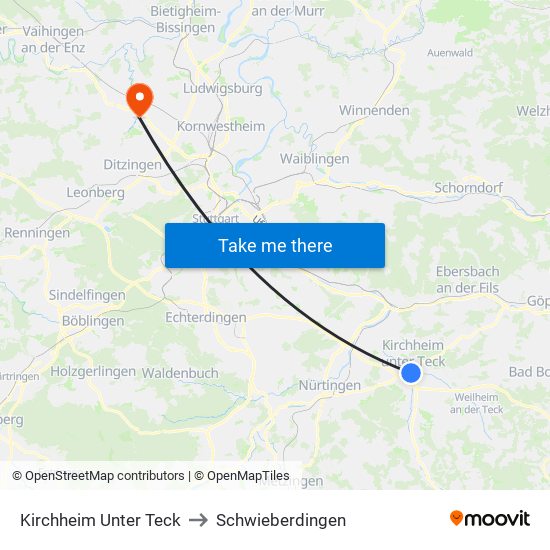 Kirchheim Unter Teck to Schwieberdingen map