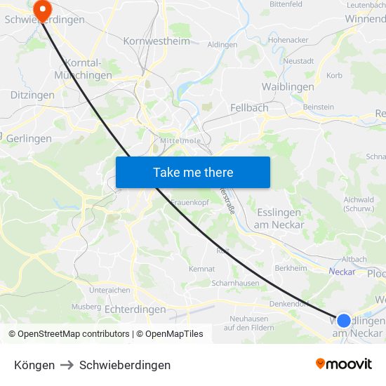 Köngen to Schwieberdingen map