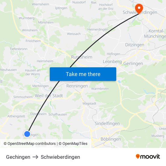 Gechingen to Schwieberdingen map