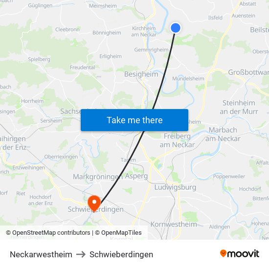 Neckarwestheim to Schwieberdingen map