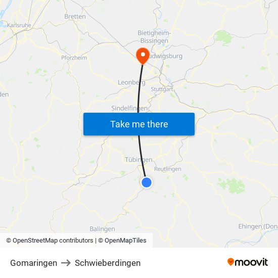 Gomaringen to Schwieberdingen map