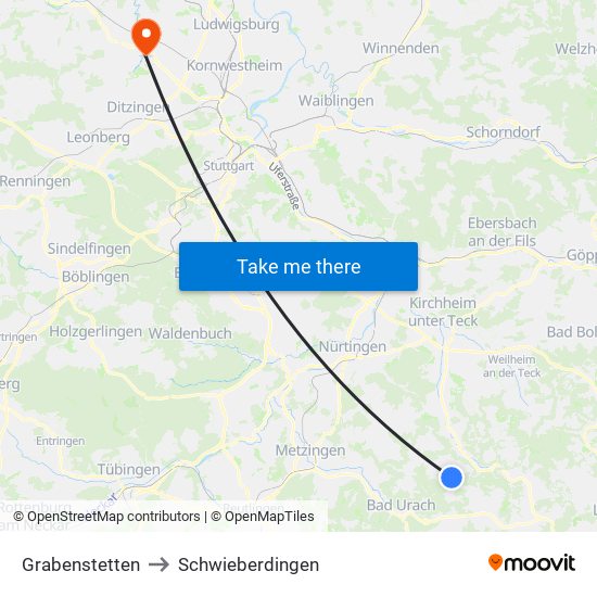 Grabenstetten to Schwieberdingen map