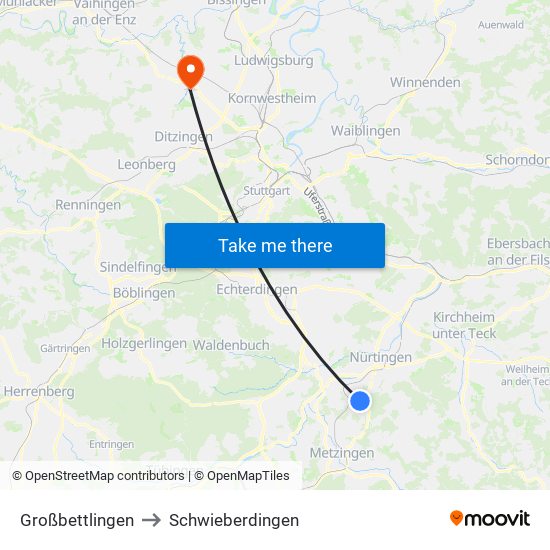 Großbettlingen to Schwieberdingen map