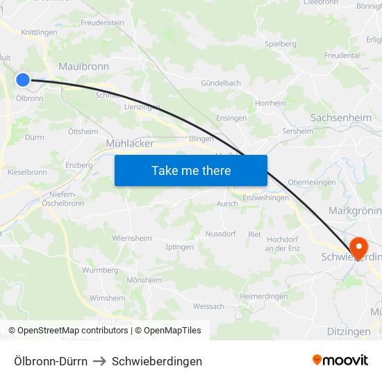 Ölbronn-Dürrn to Schwieberdingen map