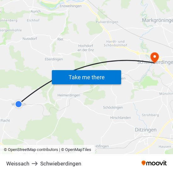 Weissach to Schwieberdingen map