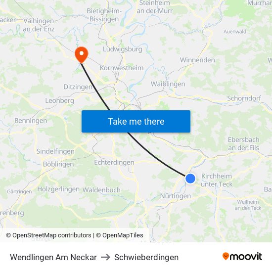 Wendlingen Am Neckar to Schwieberdingen map