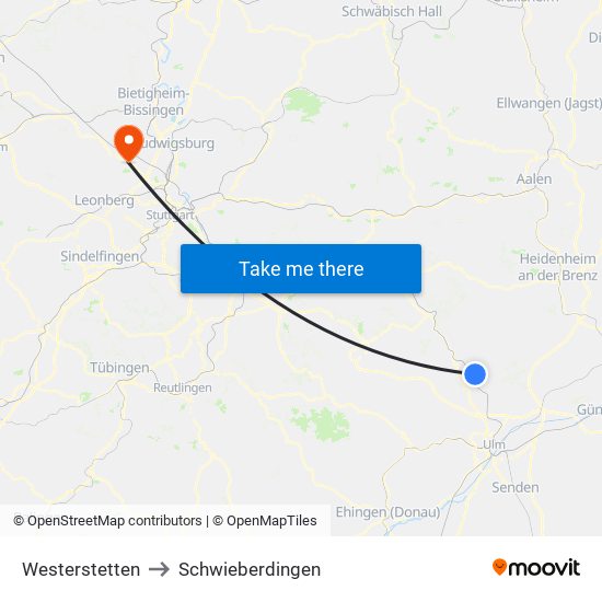 Westerstetten to Schwieberdingen map