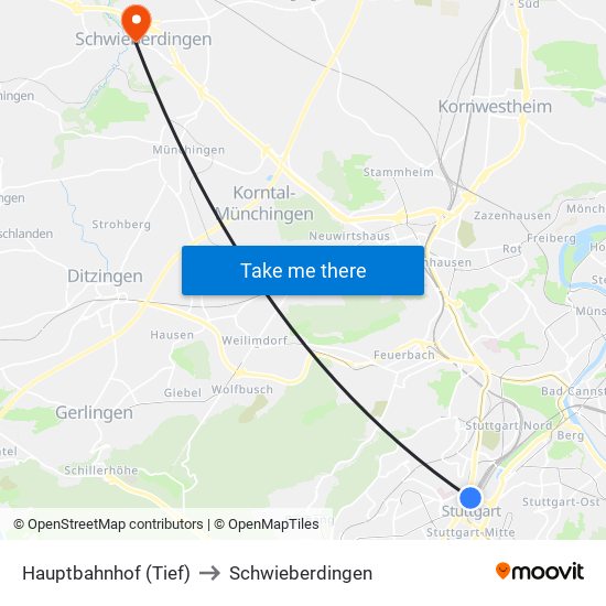 Hauptbahnhof (Tief) to Schwieberdingen map