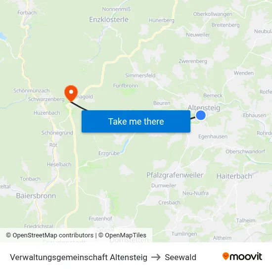 Verwaltungsgemeinschaft Altensteig to Seewald map