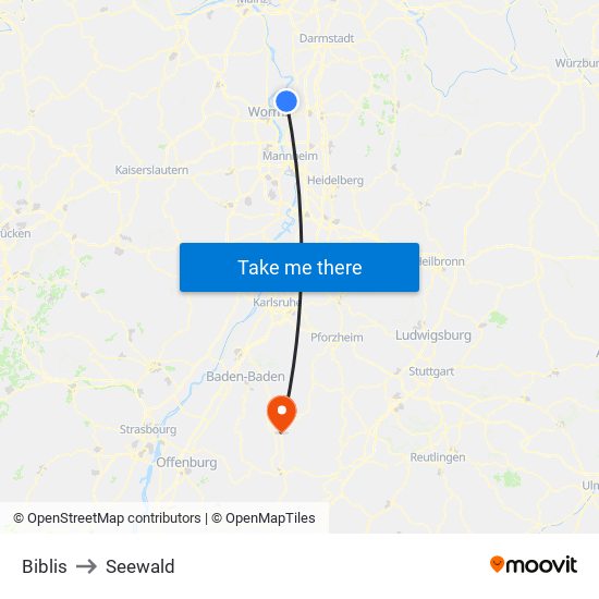 Biblis to Seewald map