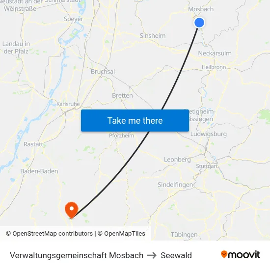 Verwaltungsgemeinschaft Mosbach to Seewald map