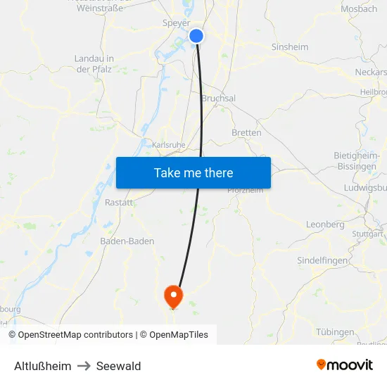 Altlußheim to Seewald map