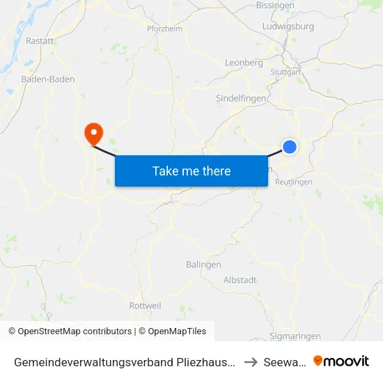 Gemeindeverwaltungsverband Pliezhausen to Seewald map