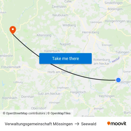 Verwaltungsgemeinschaft Mössingen to Seewald map