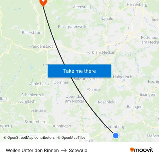 Weilen Unter den Rinnen to Seewald map