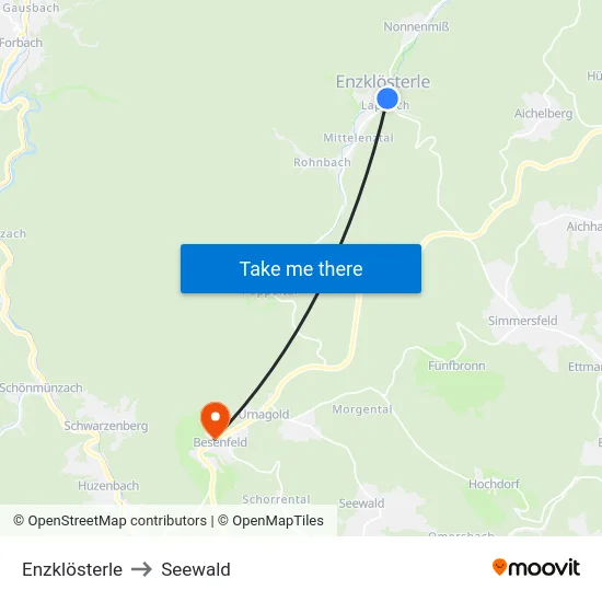 Enzklösterle to Seewald map
