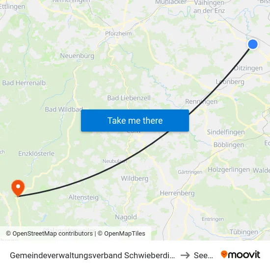 Gemeindeverwaltungsverband Schwieberdingen-Hemmingen to Seewald map