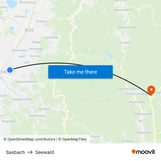 Sasbach to Seewald map