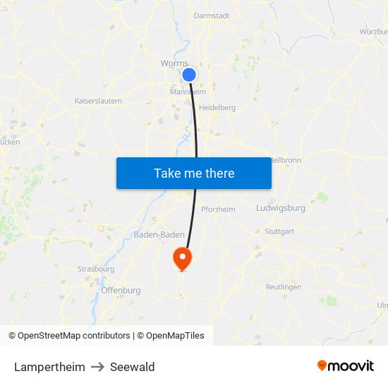 Lampertheim to Seewald map