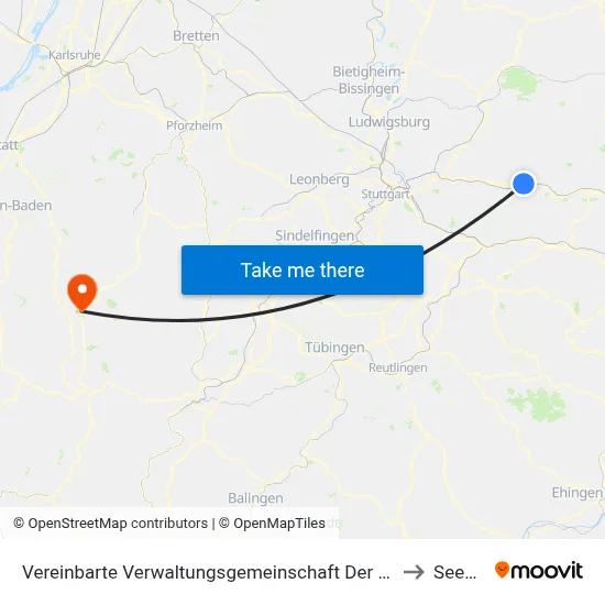 Vereinbarte Verwaltungsgemeinschaft Der Stadt Schorndorf to Seewald map