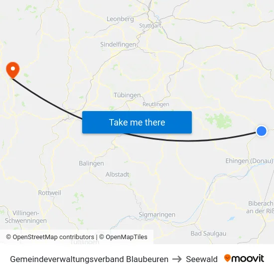 Gemeindeverwaltungsverband Blaubeuren to Seewald map