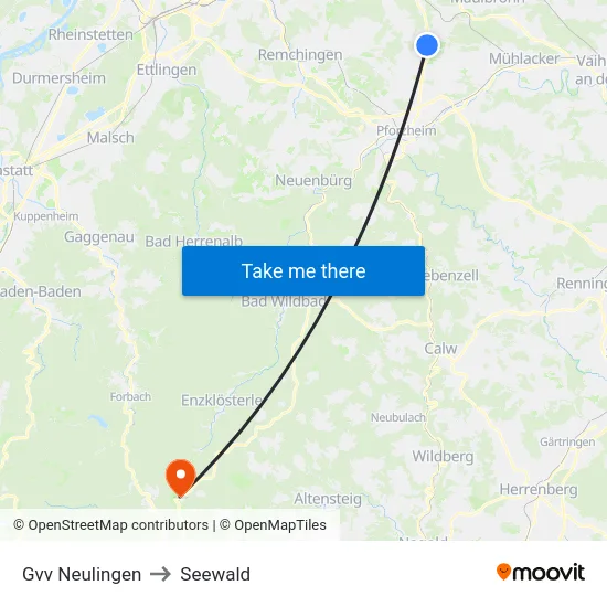 Gvv Neulingen to Seewald map
