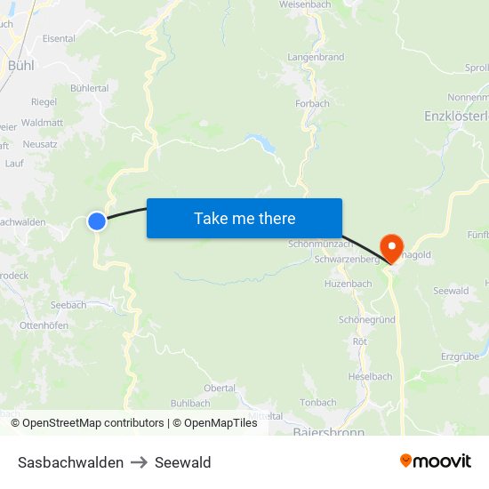 Sasbachwalden to Seewald map