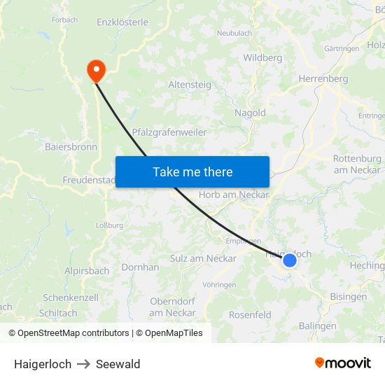 Haigerloch to Seewald map