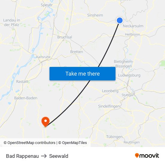 Bad Rappenau to Seewald map