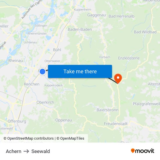Achern to Seewald map