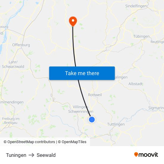 Tuningen to Seewald map