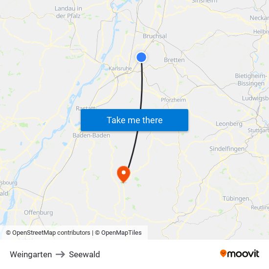 Weingarten to Seewald map