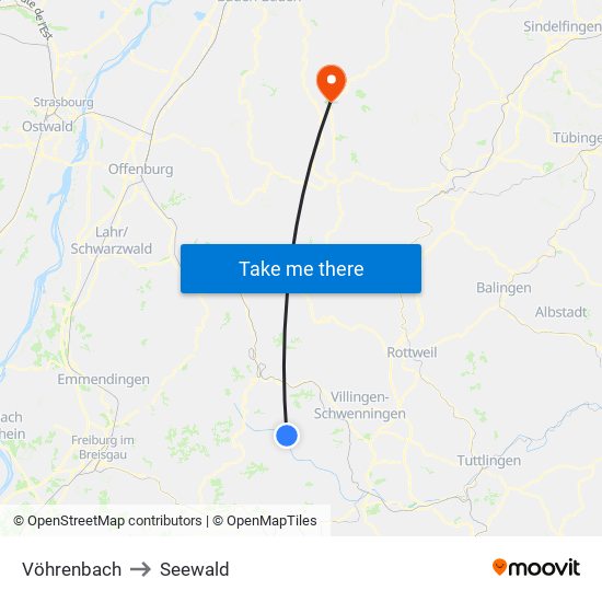 Vöhrenbach to Seewald map