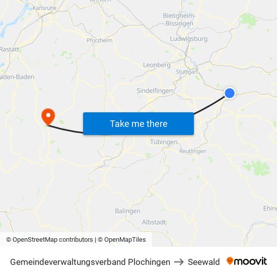 Gemeindeverwaltungsverband Plochingen to Seewald map