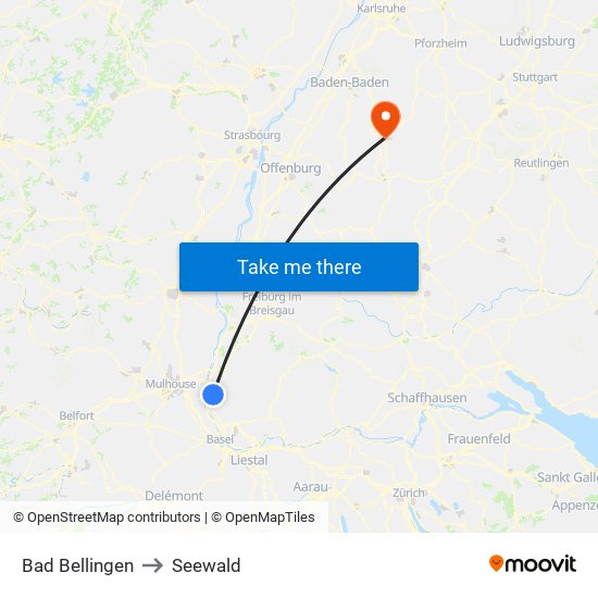 Bad Bellingen to Seewald map