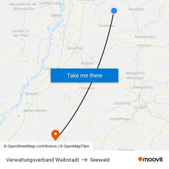 Verwaltungsverband Waibstadt to Seewald map