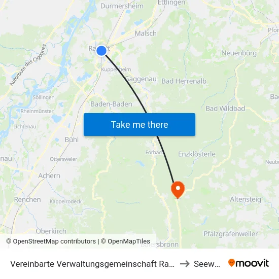 Vereinbarte Verwaltungsgemeinschaft Rastatt to Seewald map
