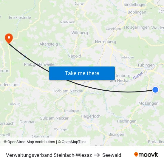 Verwaltungsverband Steinlach-Wiesaz to Seewald map